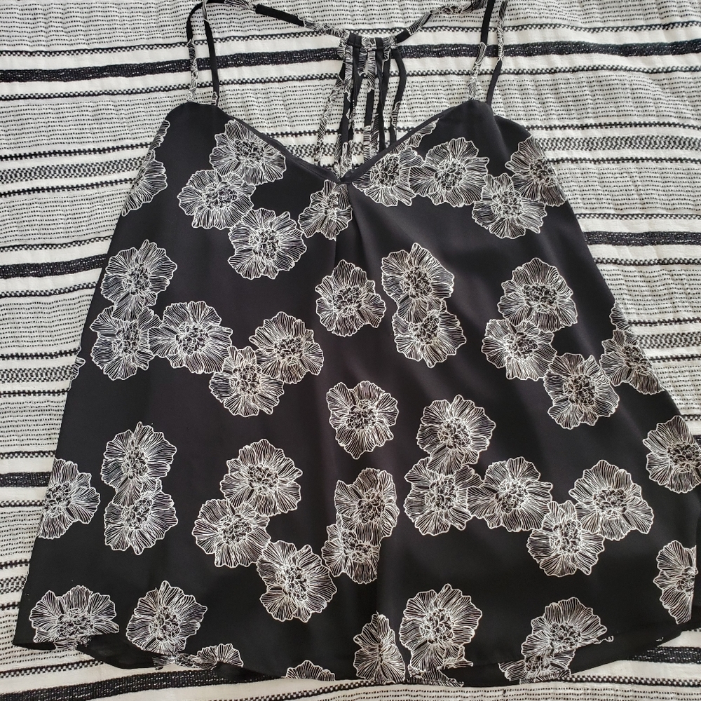 Black Flower Tank Top